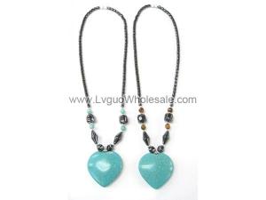 18inch Big Turquoise Heart Hematite Necklace Chain